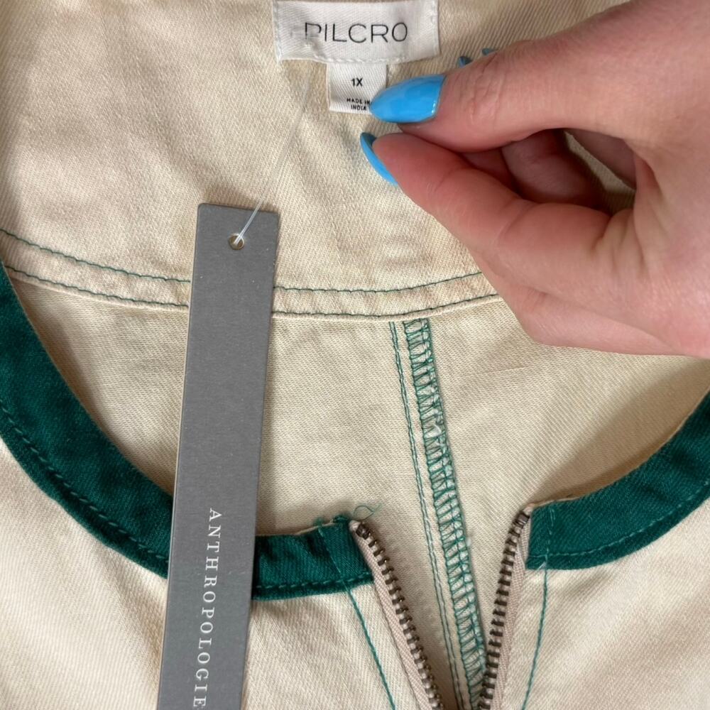 Anthropologie Pilcro Cream Green Zip Denim Mini Trapeze Dress size 1X NEW Tags - Picture 4 of 13
